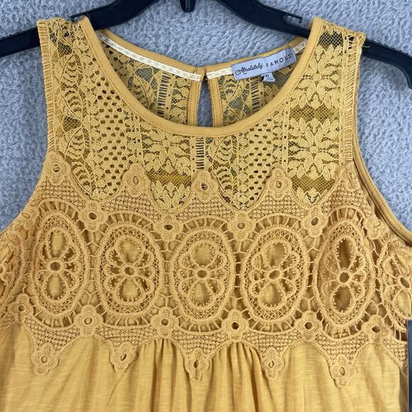 Crochet Lace Womens Sleeveless Top Size S Boho Hippie Gold Flowy Cotton Blend - Picture 6 of 9